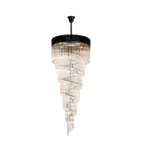 Poland Ceiling Pendant Round 7 Tier 31 Light E14 Matt Black Clear Sculpted Glass Item Weight: 92.7kg-1