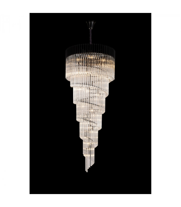 Poland Ceiling Pendant Round 7 Tier 31 Light E14 Matt Black Clear Sculpted Glass Item Weight: 92.7kg-3