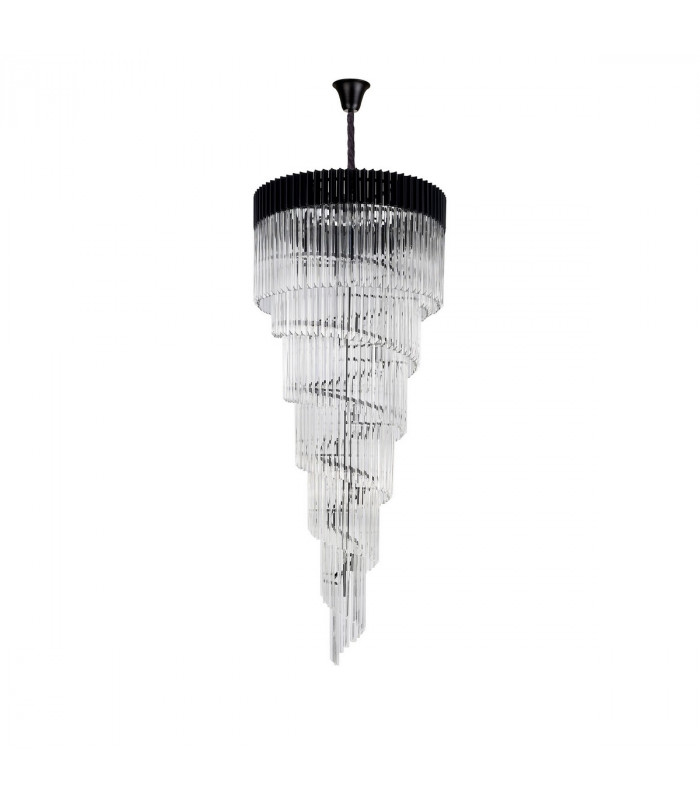 Poland Ceiling Pendant Round 7 Tier 31 Light E14 Matt Black Clear Sculpted Glass Item Weight: 92.7kg-4