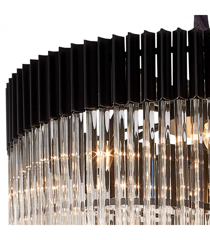 Poland Ceiling Pendant Round 7 Tier 31 Light E14 Matt Black Clear Sculpted Glass Item Weight: 92.7kg-6