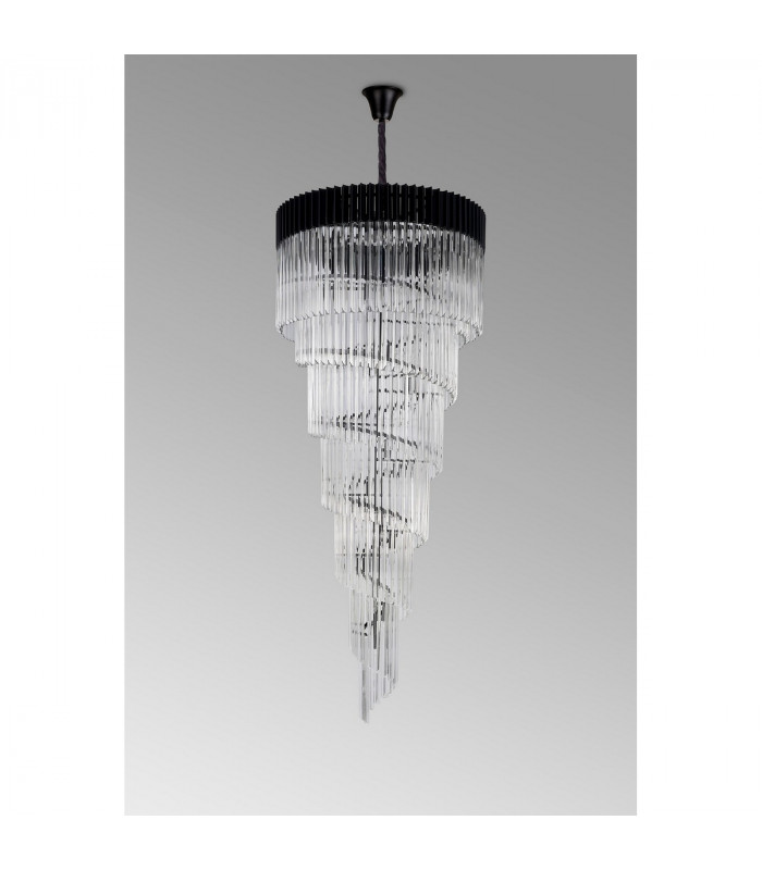 Poland Ceiling Pendant Round 7 Tier 31 Light E14 Matt Black Clear Sculpted Glass Item Weight: 92.7kg-8
