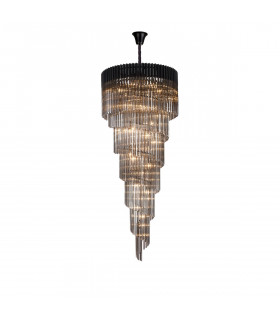 Poland Ceiling Pendant Round 7 Tier 31 Light E14 Matt Black Smoke Sculpted Glass-1