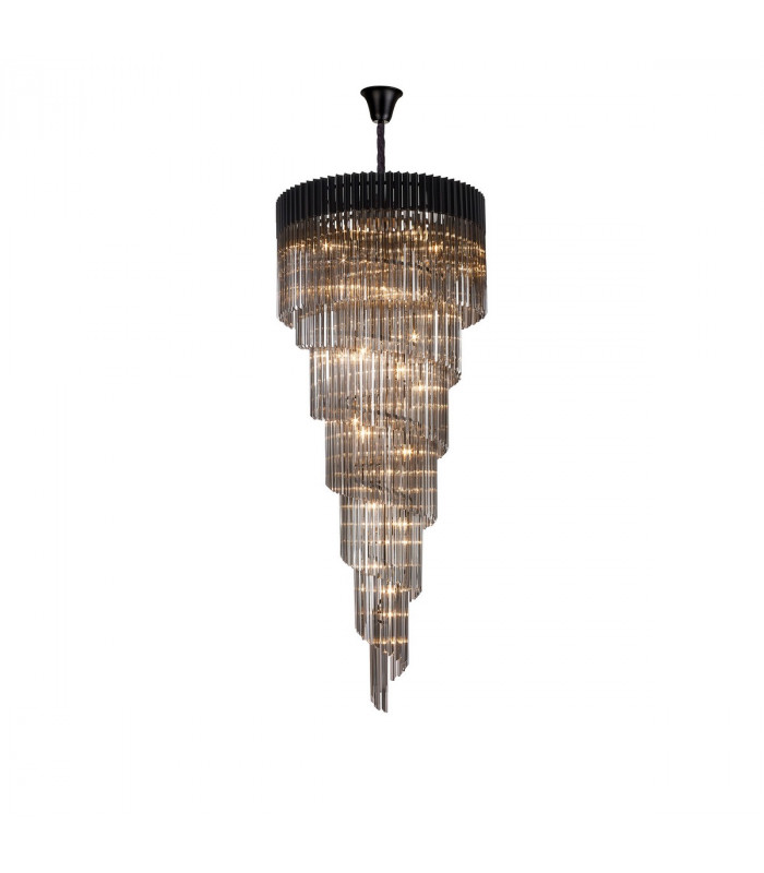Poland Ceiling Pendant Round 7 Tier 31 Light E14 Matt Black Smoke Sculpted Glass-1