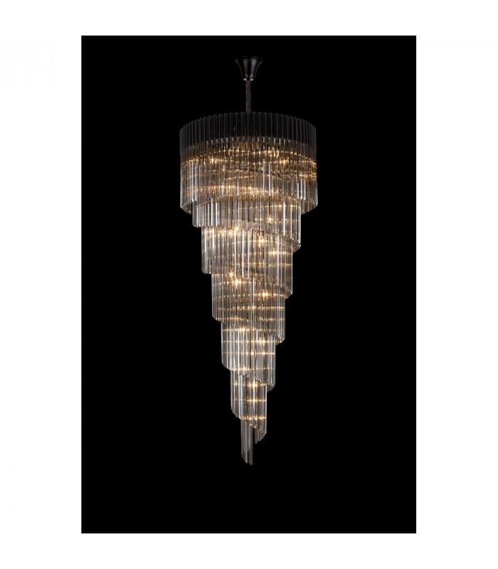 Poland Ceiling Pendant Round 7 Tier 31 Light E14 Matt Black Smoke Sculpted Glass-3