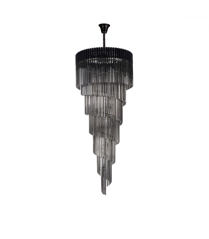 Poland Ceiling Pendant Round 7 Tier 31 Light E14 Matt Black Smoke Sculpted Glass-4