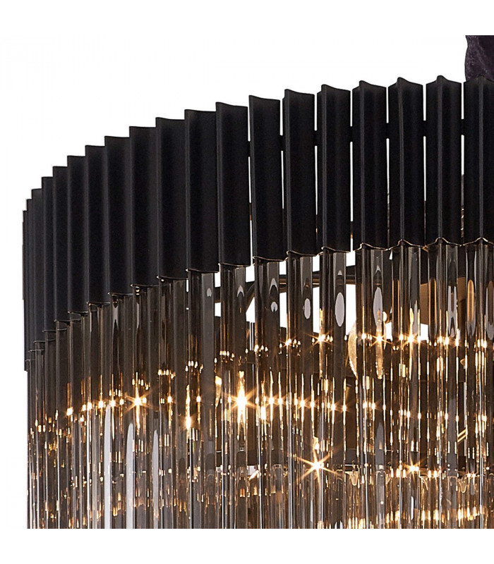Poland Ceiling Pendant Round 7 Tier 31 Light E14 Matt Black Smoke Sculpted Glass-6