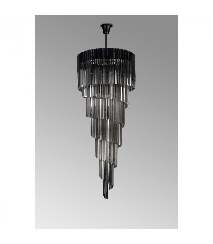 Poland Ceiling Pendant Round 7 Tier 31 Light E14 Matt Black Smoke Sculpted Glass-8