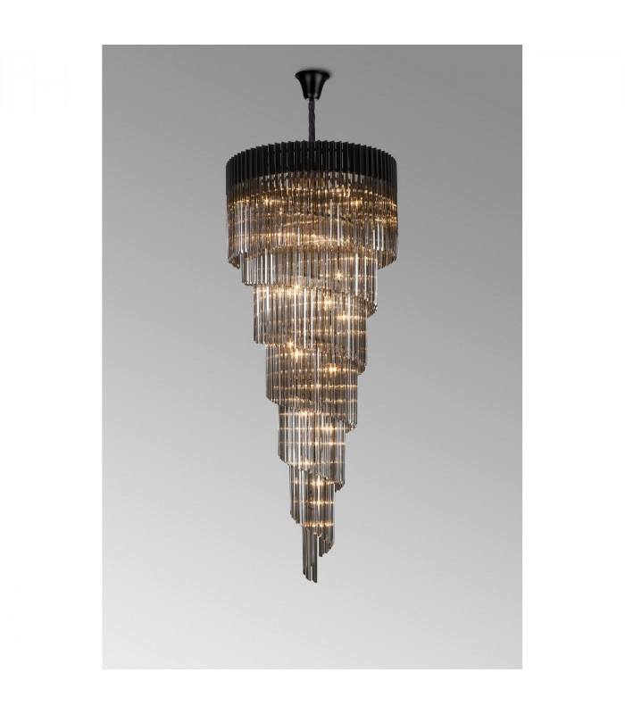 Poland Ceiling Pendant Round 7 Tier 31 Light E14 Matt Black Smoke Sculpted Glass-9