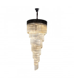 Poland Ceiling Pendant Round 7 Tier 31 Light E14 Matt Black Cognac Sculpted Glass-1
