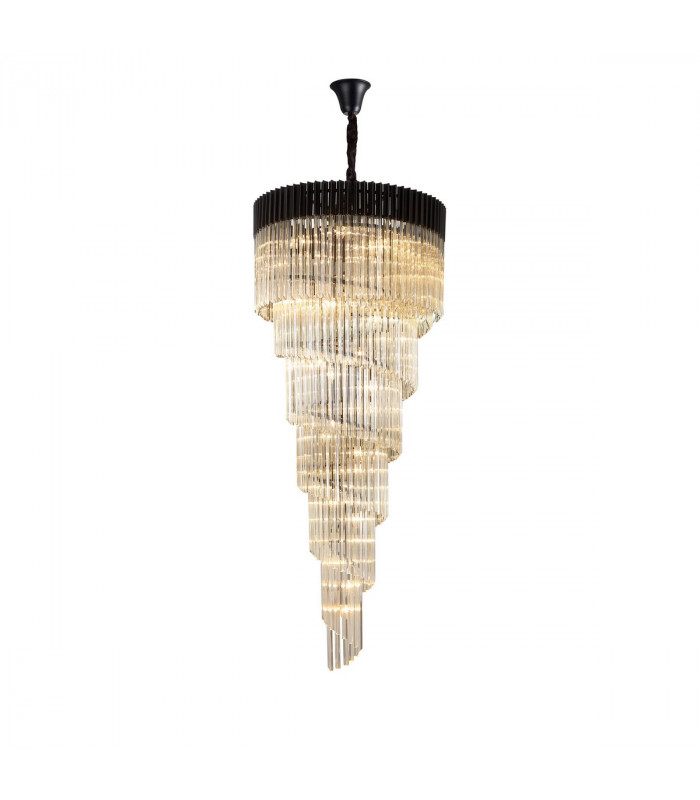 Poland Ceiling Pendant Round 7 Tier 31 Light E14 Matt Black Cognac Sculpted Glass-1