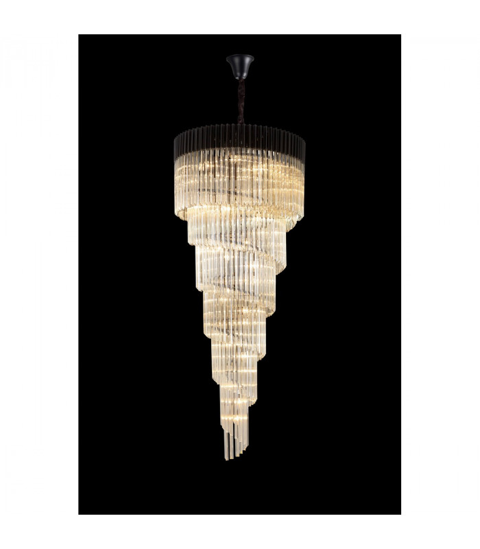 Poland Ceiling Pendant Round 7 Tier 31 Light E14 Matt Black Cognac Sculpted Glass-3