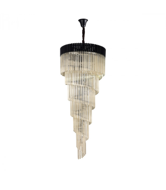 Poland Ceiling Pendant Round 7 Tier 31 Light E14 Matt Black Cognac Sculpted Glass-4