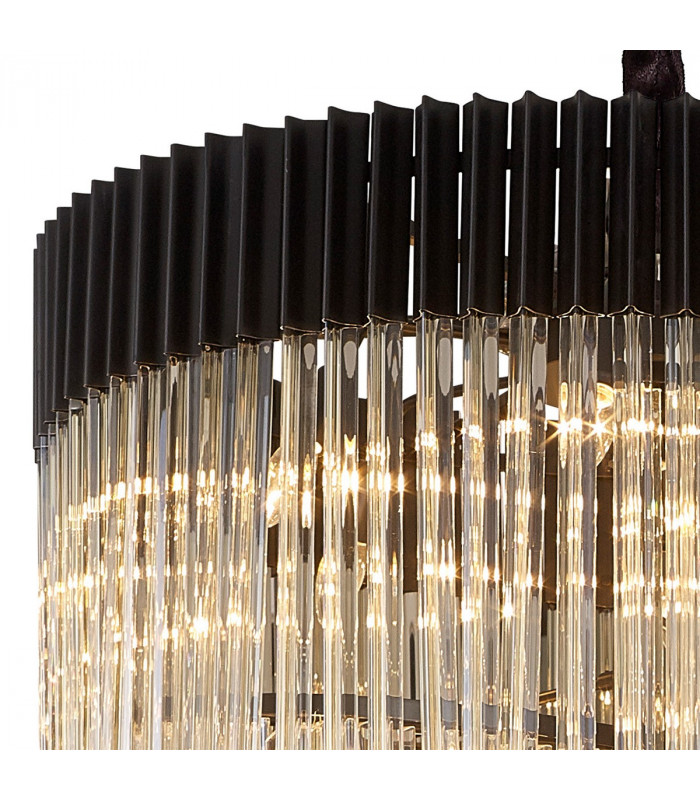 Poland Ceiling Pendant Round 7 Tier 31 Light E14 Matt Black Cognac Sculpted Glass-6