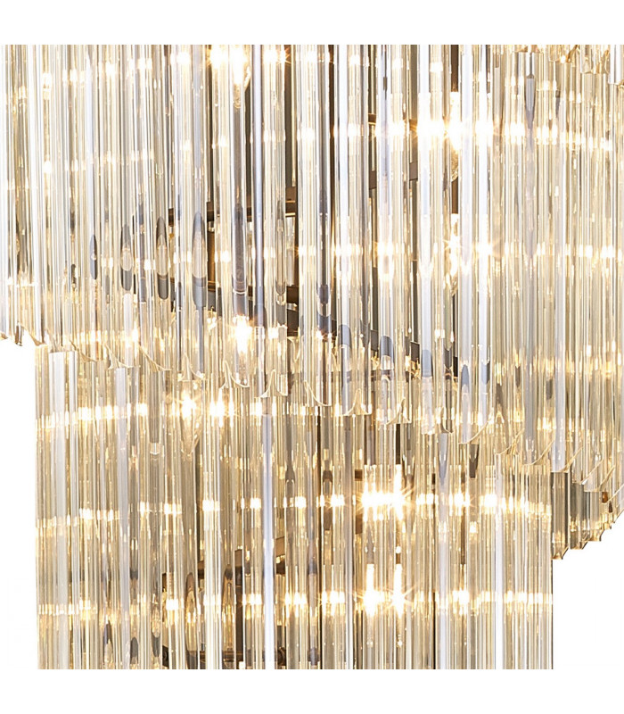 Poland Ceiling Pendant Round 7 Tier 31 Light E14 Matt Black Cognac Sculpted Glass-7
