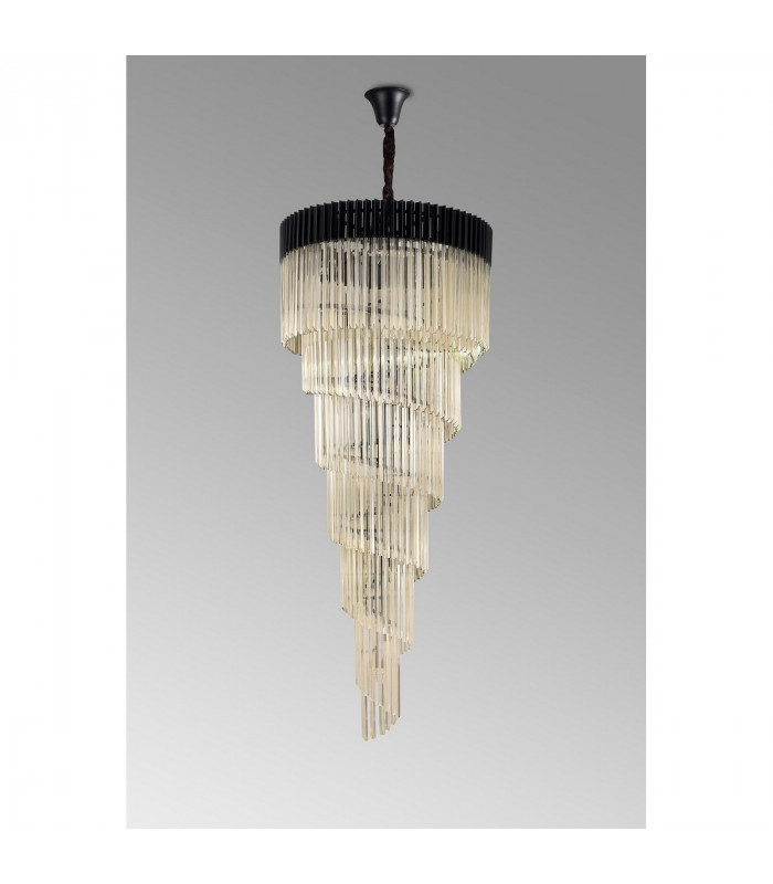 Poland Ceiling Pendant Round 7 Tier 31 Light E14 Matt Black Cognac Sculpted Glass-8