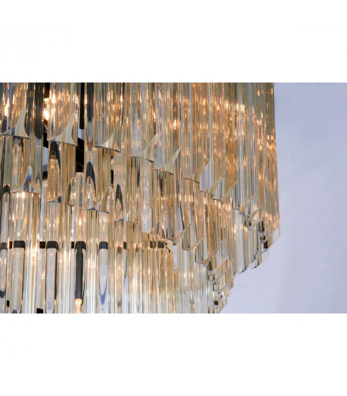 Poland Ceiling Pendant Round 7 Tier 31 Light E14 Matt Black Cognac Sculpted Glass-9