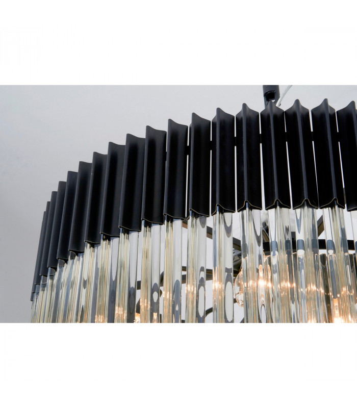 Poland Ceiling Pendant Round 7 Tier 31 Light E14 Matt Black Cognac Sculpted Glass-10