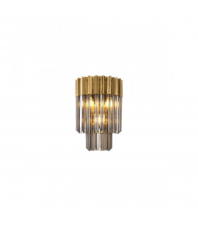 Poland Wall Lamp 3 Light E14 Brass Smoke Sculpted Glass-1