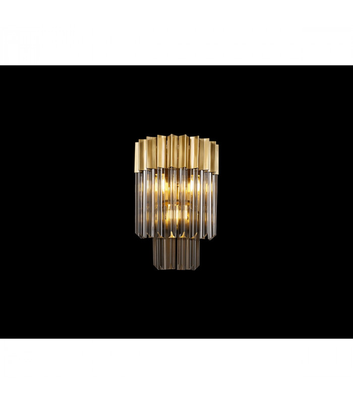 Poland Wall Lamp 3 Light E14 Brass Smoke Sculpted Glass-3