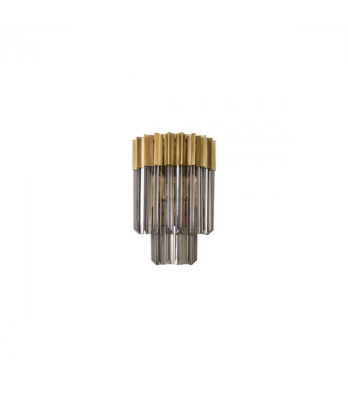 Poland Wall Lamp 3 Light E14 Brass Smoke Sculpted Glass-4