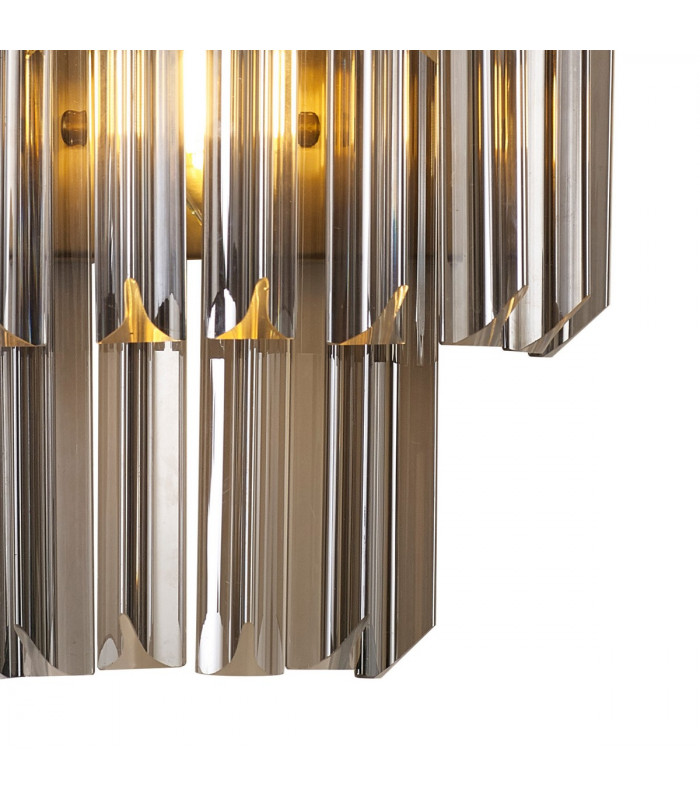 Poland Wall Lamp 3 Light E14 Brass Smoke Sculpted Glass-5