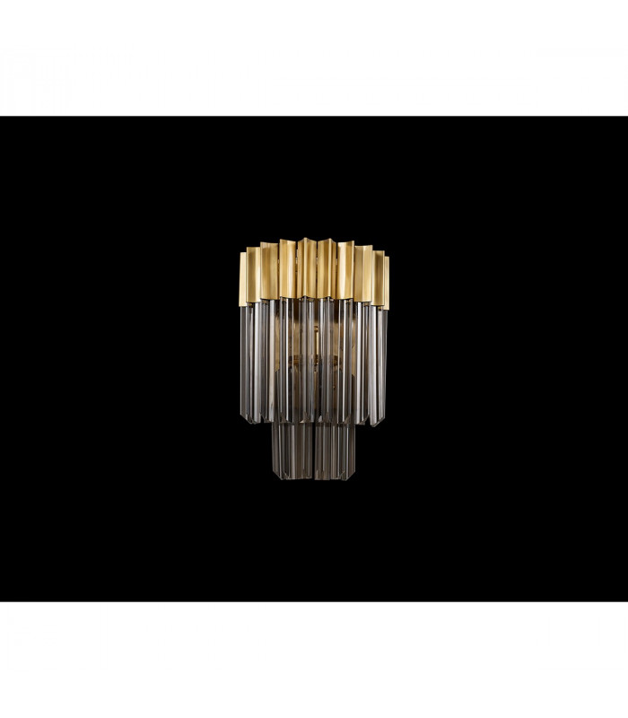 Poland Wall Lamp 3 Light E14 Brass Smoke Sculpted Glass-7