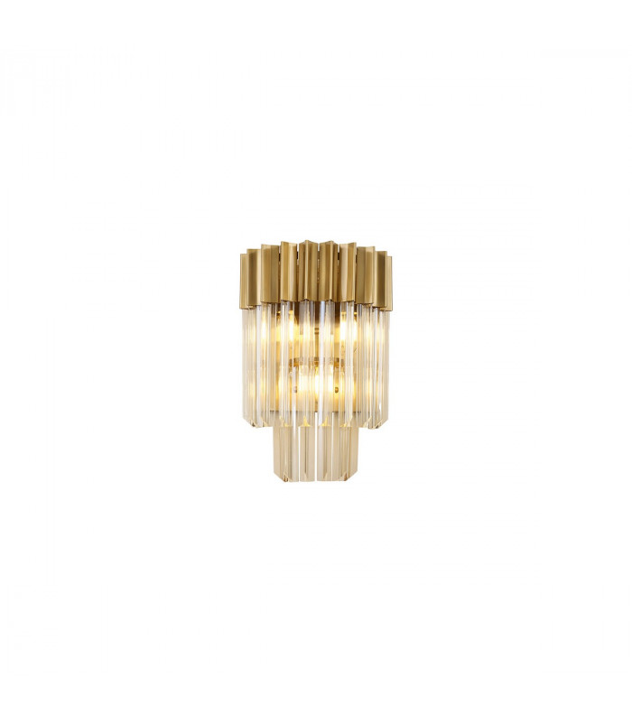 Poland Wall Lamp 3 Light E14 Brass Cognac Sculpted Glass-1