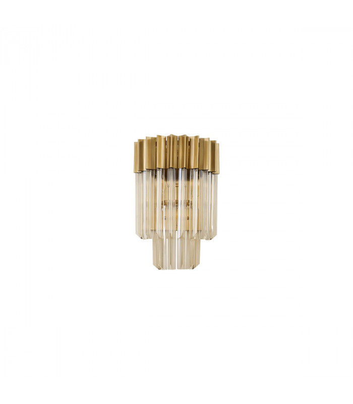 Poland Wall Lamp 3 Light E14 Brass Cognac Sculpted Glass-4