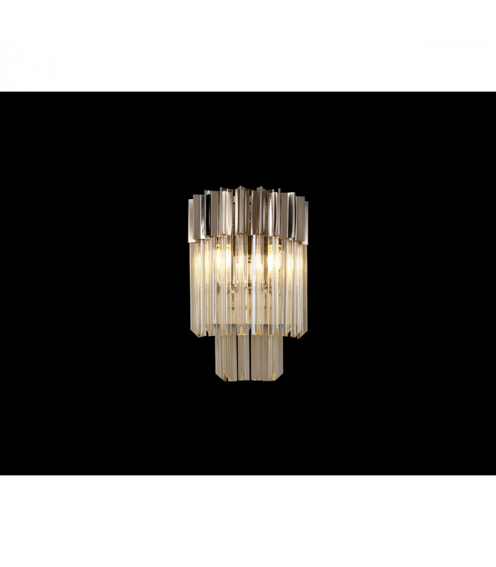 Poland Wall Lamp 3 Light E14 Polished Nickel Cognac Sculpted Glass-3