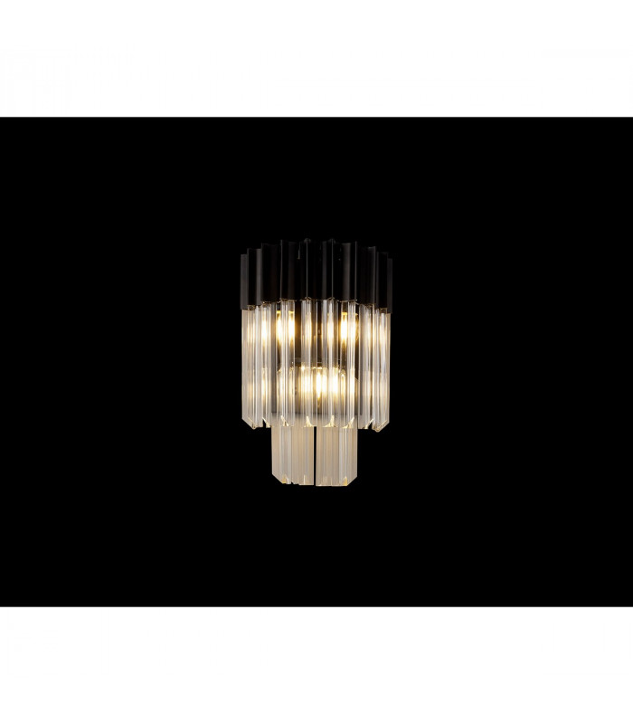 Poland Wall Lamp 3 Light E14 Matt Black Clear Sculpted Glass-3