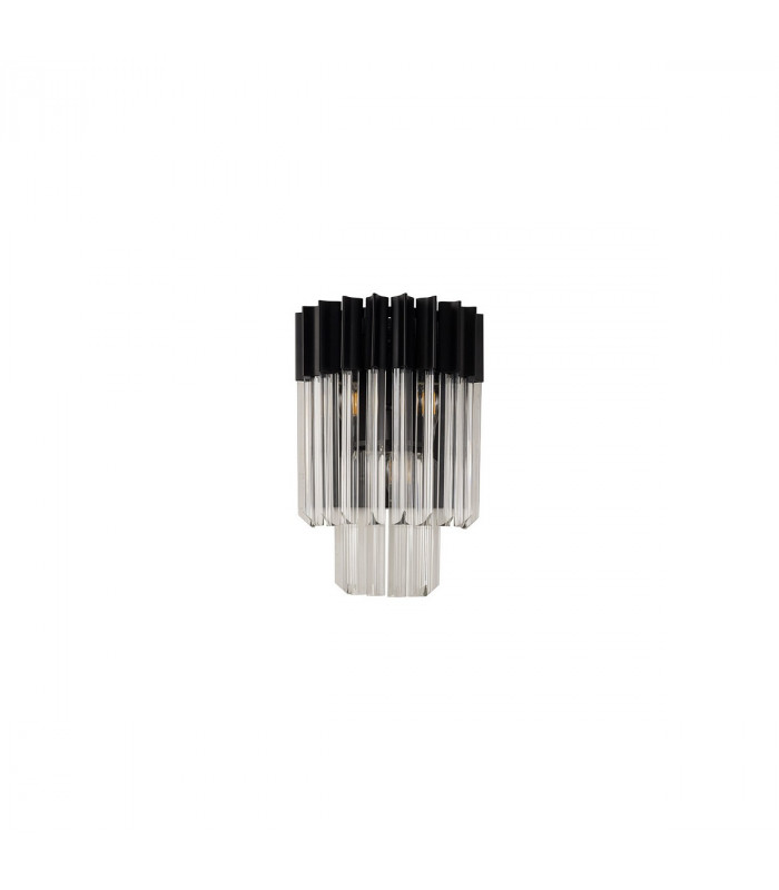 Poland Wall Lamp 3 Light E14 Matt Black Clear Sculpted Glass-4
