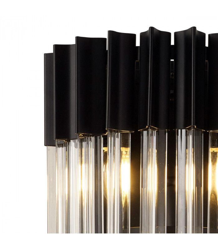 Poland Wall Lamp 3 Light E14 Matt Black Clear Sculpted Glass-6