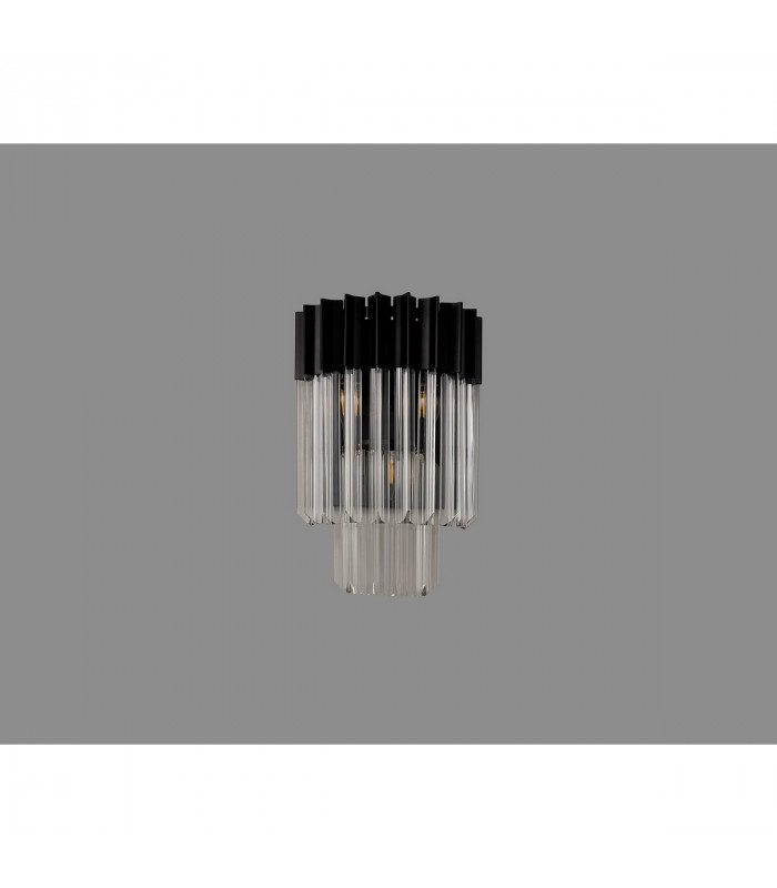 Poland Wall Lamp 3 Light E14 Matt Black Clear Sculpted Glass-7
