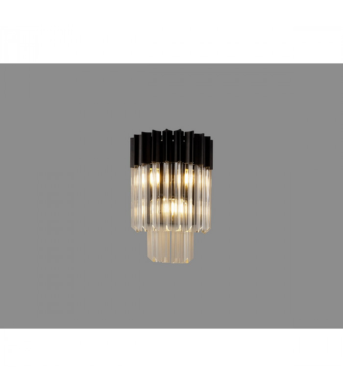 Poland Wall Lamp 3 Light E14 Matt Black Clear Sculpted Glass-8