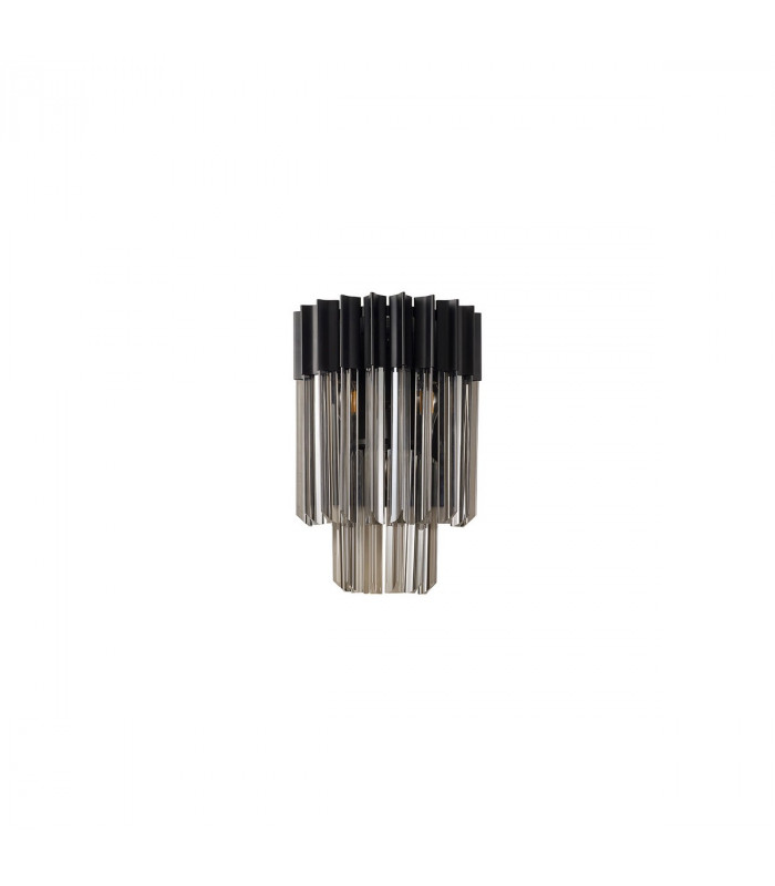 Poland Wall Lamp 3 Light E14 Matt Black Smoke Sculpted Glass-4