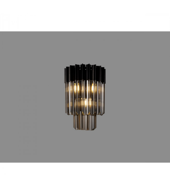 Poland Wall Lamp 3 Light E14 Matt Black Smoke Sculpted Glass-8