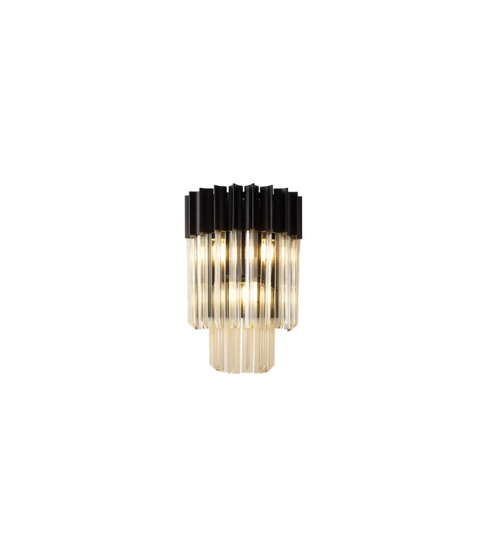 Poland Wall Lamp 3 Light E14 Matt Black Cognac Sculpted Glass-1