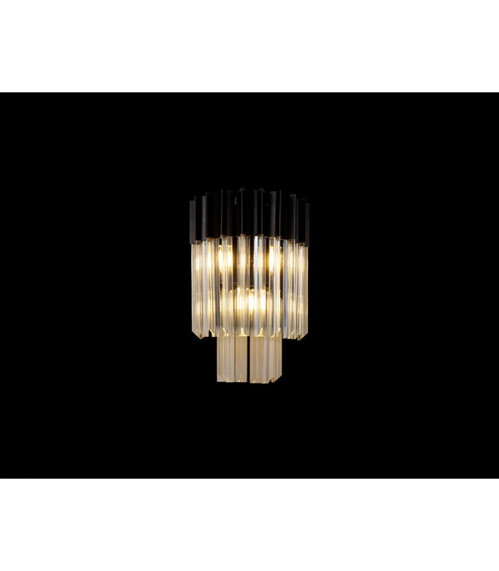 Poland Wall Lamp 3 Light E14 Matt Black Cognac Sculpted Glass-3