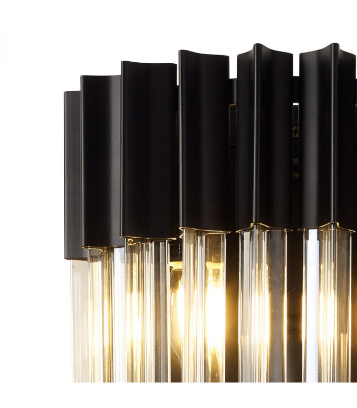 Poland Wall Lamp 3 Light E14 Matt Black Cognac Sculpted Glass-6