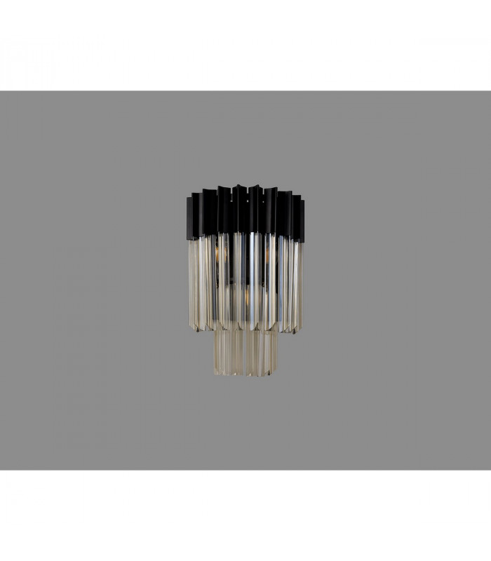 Poland Wall Lamp 3 Light E14 Matt Black Cognac Sculpted Glass-7