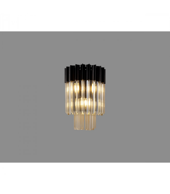 Poland Wall Lamp 3 Light E14 Matt Black Cognac Sculpted Glass-8