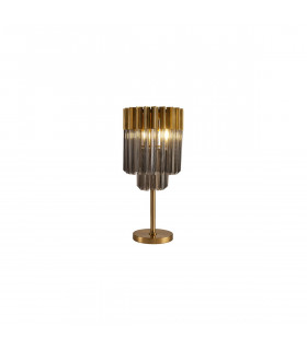 Poland Table Lamp 3 Light E14 Brass Smoke Sculpted Glass-1