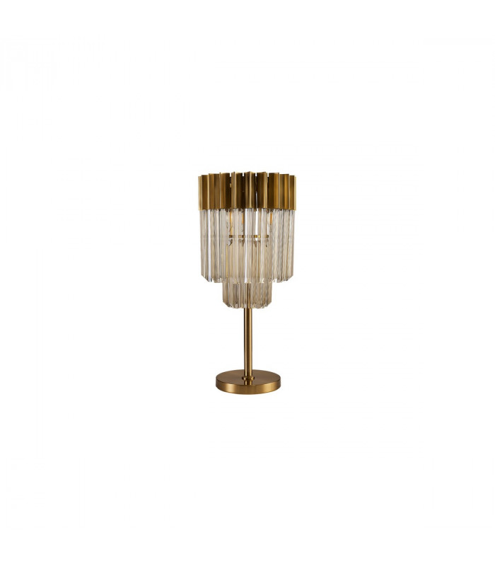 Poland Table Lamp 3 Light E14 Brass Cognac Sculpted Glass-4