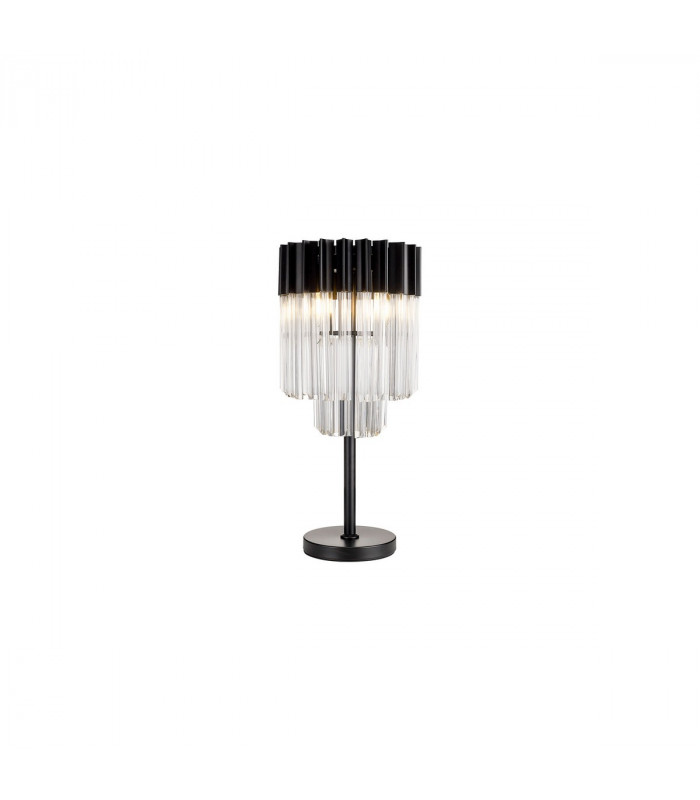 Poland Table Lamp 3 Light E14 Matt Black Clear Sculpted Glass-1