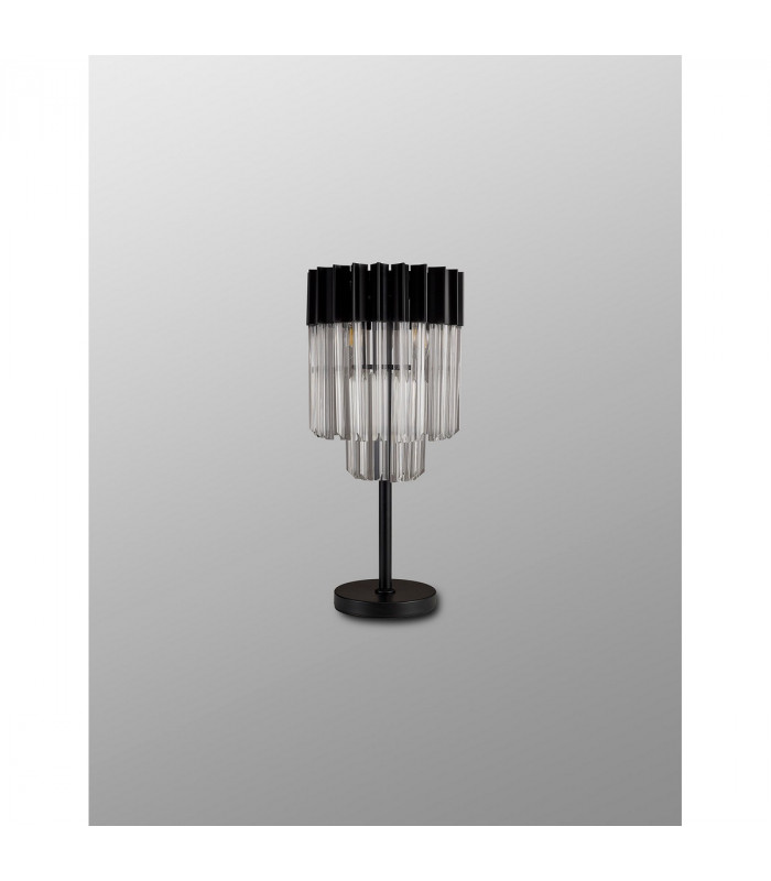 Poland Table Lamp 3 Light E14 Matt Black Clear Sculpted Glass-8