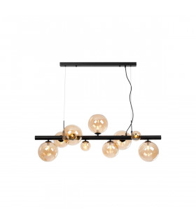 Marshall Linear Ceiling Pendant 9 Light G9 Satin Black Amber Plated Glass-1