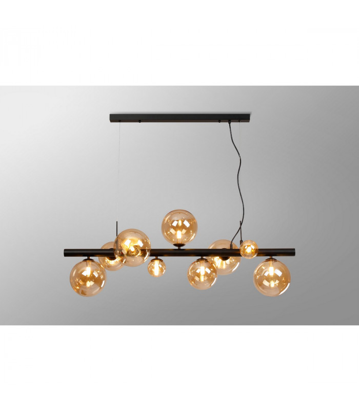Marshall Linear Ceiling Pendant 9 Light G9 Satin Black Amber Plated Glass-3