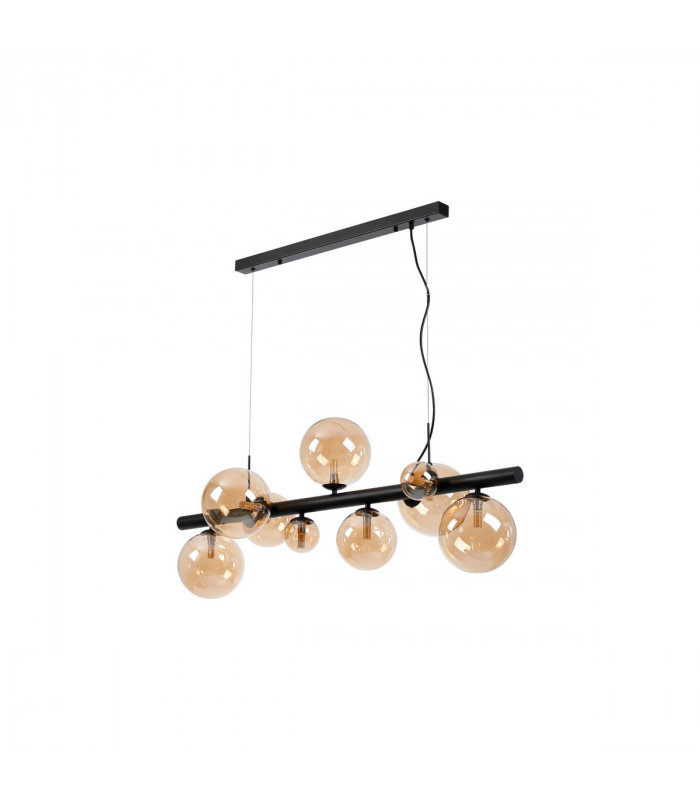 Marshall Linear Ceiling Pendant 9 Light G9 Satin Black Amber Plated Glass-6