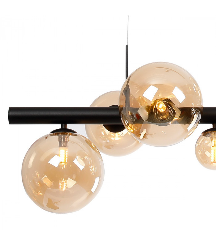 Marshall Linear Ceiling Pendant 9 Light G9 Satin Black Amber Plated Glass-8