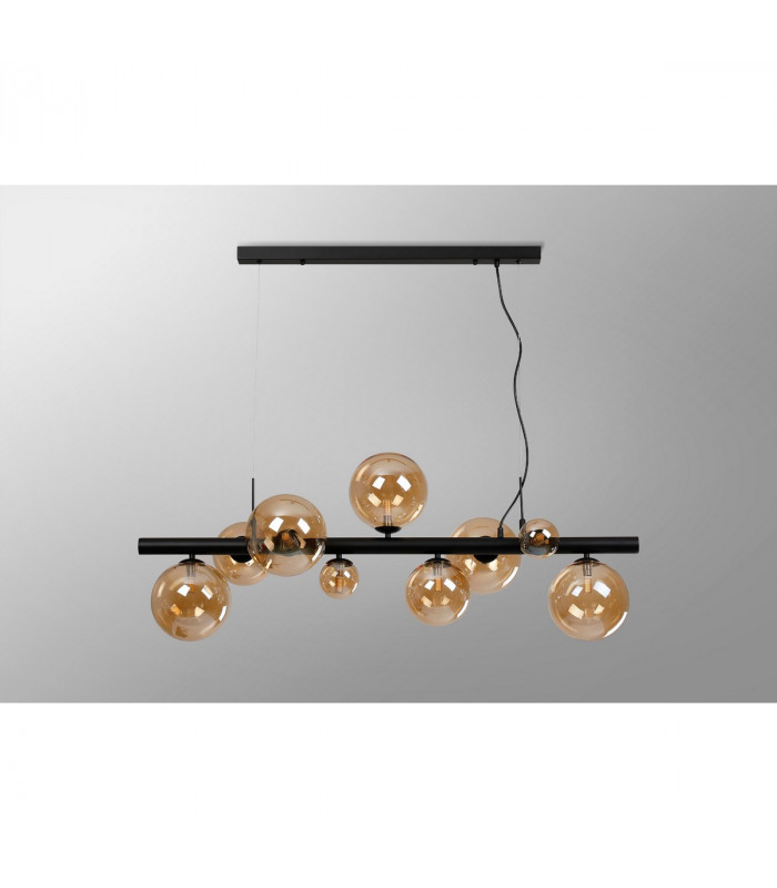 Marshall Linear Ceiling Pendant 9 Light G9 Satin Black Amber Plated Glass-10